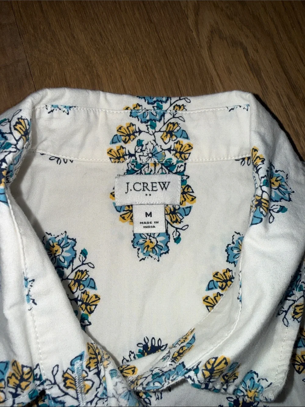 J. Crew Cream Button-Down Shirt with Blue Floral Motif
